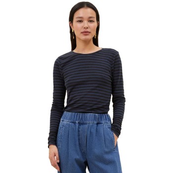 Basic ls Melange Stripe Top Blue Nights