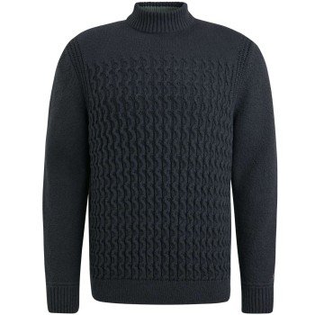 Mock neck boucle cotton blend Jet Black