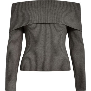 MSFame Off Shoulder Knit Pull Gunmetal Mel