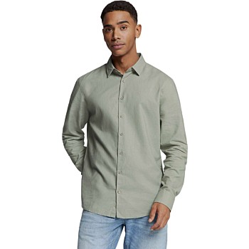 Shirt Solid With Linen Light Army