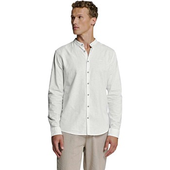 Shirt Granddad Solid With Linen White