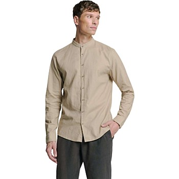 Shirt Granddad Solid With Linen Light Desert