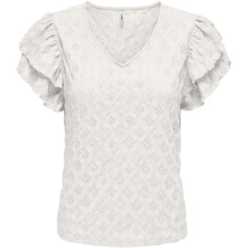Frill Top voor Zomerse Dagen: Wit Polyester/Elastaan T-shirt