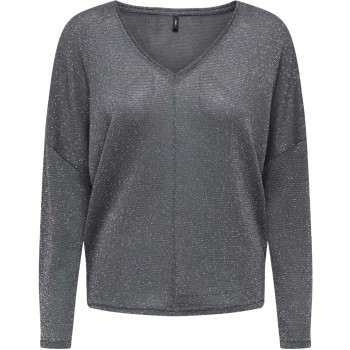 ONLISABEL L/S V-NECK SHINE TOP JRS Magnet/Silver g