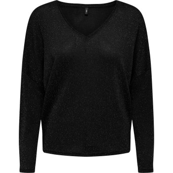 ONLISABEL L/S V-NECK SHINE TOP JRS Black/Black gli