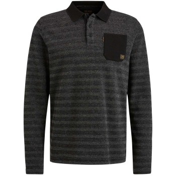 Long sleeve polo jacquard pique black onyx