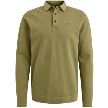 Long sleeve polo pique garment dye Dried Herb