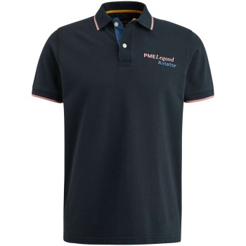 Polo korte mouw stretch pique salute blue