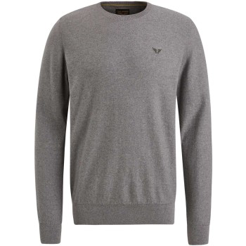 R-neck cotton knit Mid Grey Melee