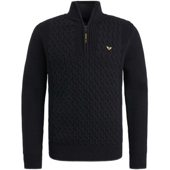 Half zip collar cotton mix cable Black