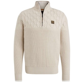 Half zip collar cotton mix yarn Bone White