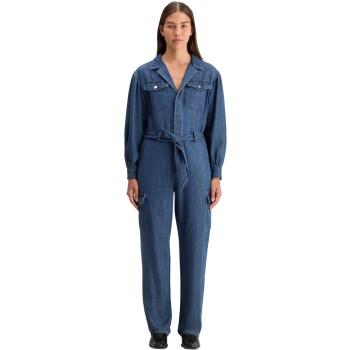 LIGHTWEIGHT DENIM JUMPSUIT IN DARK  NAVY/GREEN