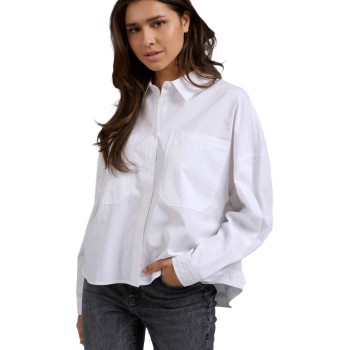 Batwing cropped blouse w. pock PURE WHITE