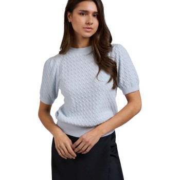 Cable round neckline sweater ICE BLUE