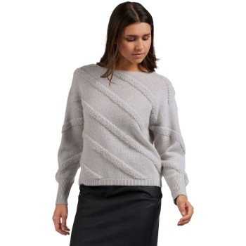 Diagonal boucle stripe sweater SKY GREY MELANGE