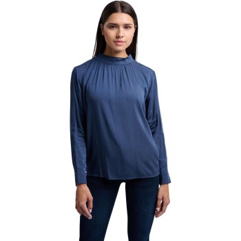 Satin turtle neck blouse top w OUTER SPACE BLUE