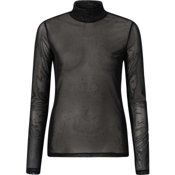 High neck mesh top with rhines BLACK