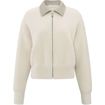 Furry cardigan with leather co OFF WHITE MELANGE