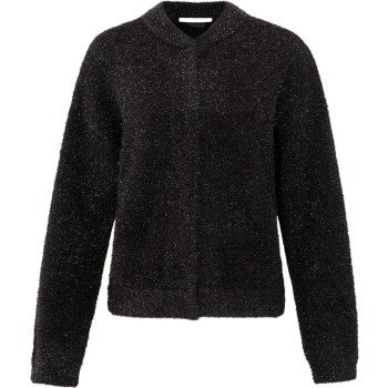 Glitter furry bomber cardigan BLACK