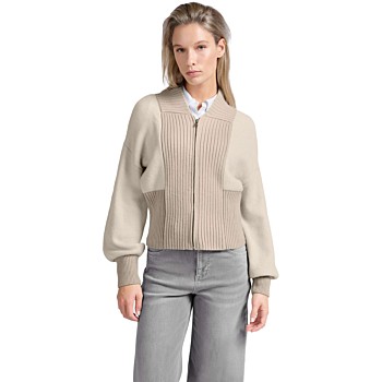 Knitted bomber jacket PUMICE STONE BEIGE