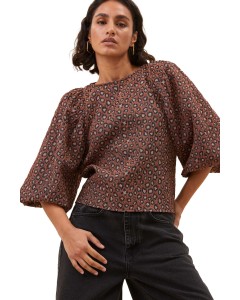 Zasu Jacquard blouse brown panter print