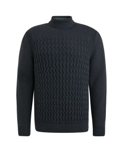 Mock neck boucle cotton blend Jet Black