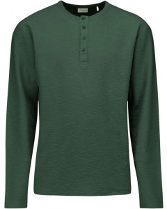 T-Shirt Long Sleeve Granddad Slub M Dark Green