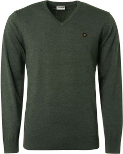 Pullover V-neck 2 Coloured Melange Dark Green