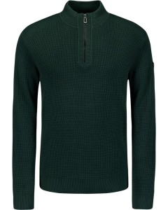 Pullover Half Zipper Solid Jacquard Dark Green