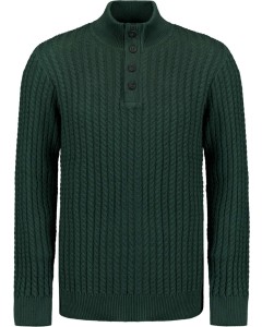 Pullover Half Zipper and Button Sol Dark Green