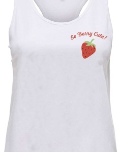 Witte Zomer Tanktop met Aardbei Applicatie