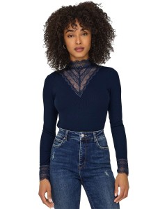 ONLTILDE L/S HIGH NECK LACE TOP JRS NOOS Navy Blaz