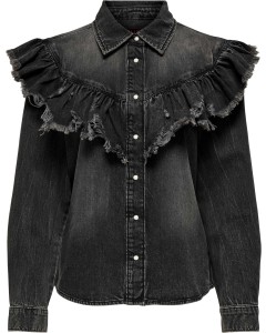 ONLBROADWAY LS FRILL DNM SHIRT RED AKM Washed Blac