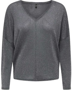 ONLISABEL L/S V-NECK SHINE TOP JRS Magnet/Silver g