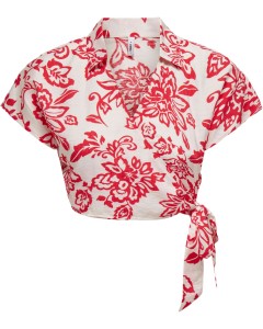 Rode Wrap Top met Hibiscus/Paisley Print