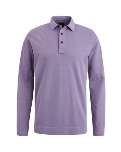 Long sleeve polo pique garment dye Dusk