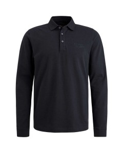 Long sleeve polo peached pique str Black