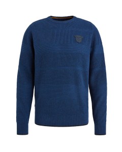 R-neck cotton structure knit True Blue