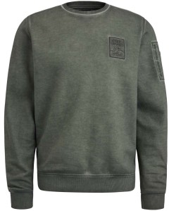 Crewneck cold-dye terry agave green