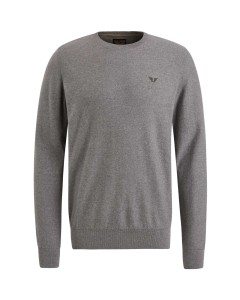 R-neck cotton knit Mid Grey Melee