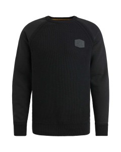 R-neck knit sweat combination Black Onyx