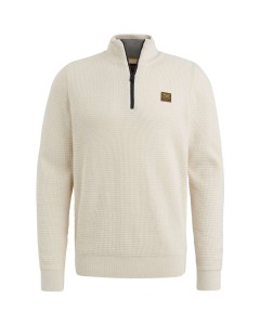 Half zip collar cotton mouline Bone White