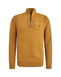 Half zip collar cotton mix cable Buckthorne Brown