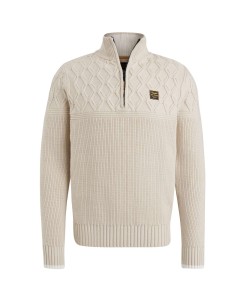 Half zip collar cotton mix yarn Bone White