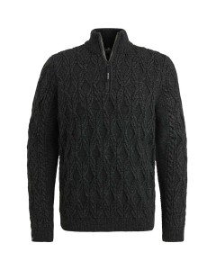 Half zip collar heavy knit mixed y Black