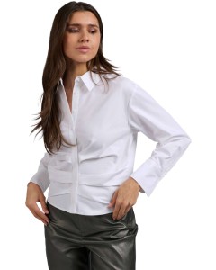 Poplin blouse w. gathering PURE WHITE