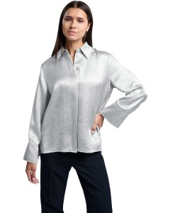 Satin crinkle wide slv blouse LIGHT METAL GREY