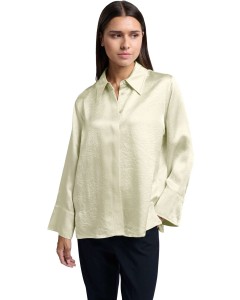 Satin crinkle wide slv blouse PEARL WHITE