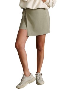 Woven mini skort with belt TIMBER WOLF BROWN ME