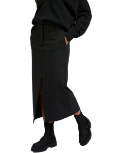 Soft woven pinstripe midi skir ANTHRACITE DESSIN